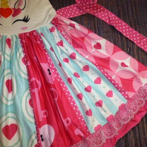 Valentine's Day Heart Unicorn Girls Boutique Girls Twirl Dress - Picture 4 of 4